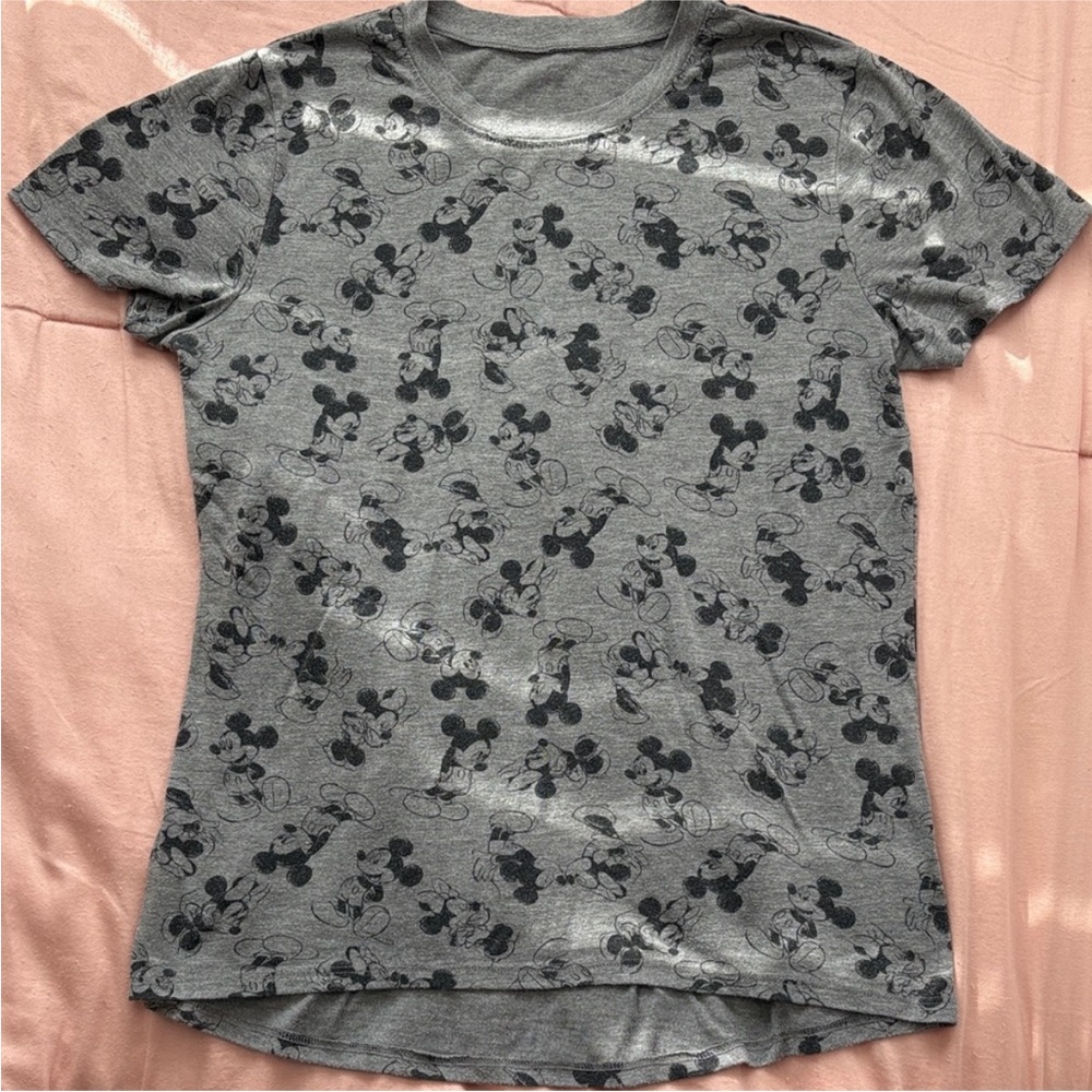 Disney Mickey Mouse Short Sleeve Top Tee Shirt Grey Women Small